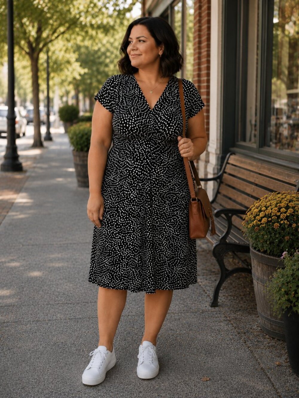 Chaps Black & White Polka Dot Midi Dress – Size 18W